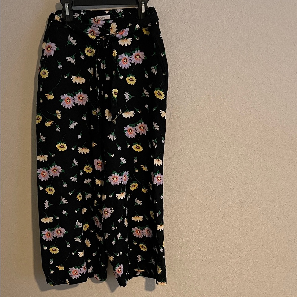 LOFT Black Maxi Skirt pant with Floral Design